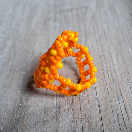 Ring aus Perlen, Huichol, orange/gelb, Unikat