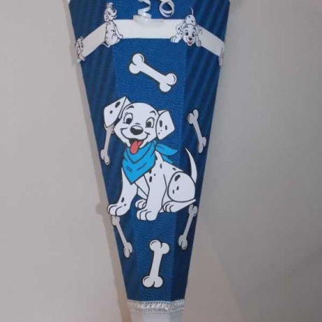 Dekoelemente für Schultüte Hund mit dunkelblauem Tuch