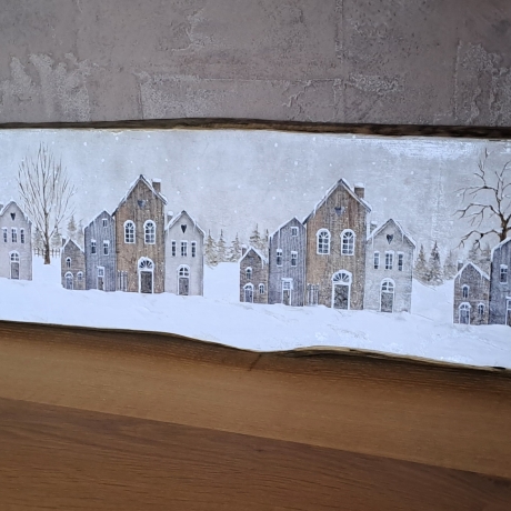 Bild Holzbild Winterbild Häuser Schnee Winter Servietten 81cm
