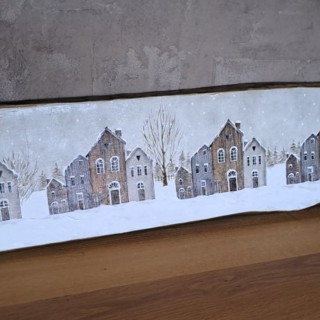 Bild Holzbild Winterbild Häuser Schnee Winter Servietten 81cm