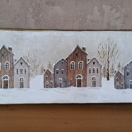 Bild Holzbild Winterbild Häuser Schnee Winter Servietten 81cm
