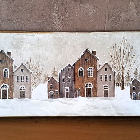 Bild Holzbild Winterbild Häuser Schnee Winter Servietten 81cm