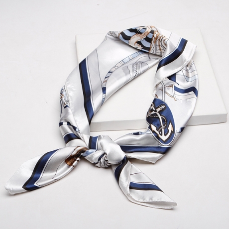 Damen Designer-Schal / Seide-Satin, Anker, 90 x 90 cm