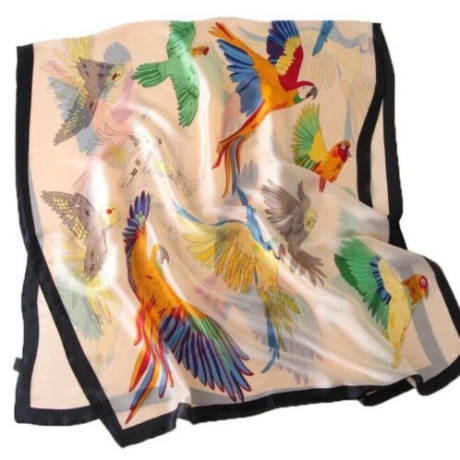 Damen Schal / Seide aus Usbekistan, bunt Papagei, neu