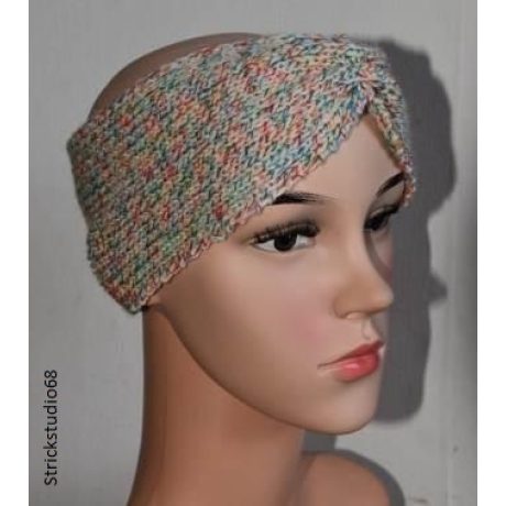 Stirnband-Größe S/M-handgestrickt-weiß/bunt