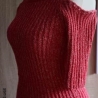 Pullover - Schulterfrei - handgestrickt - kurz Arm - rot/weiß