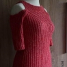 Pullover - Schulterfrei - handgestrickt - kurz Arm - rot/weiß