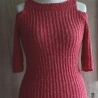 Pullover - Schulterfrei - handgestrickt - kurz Arm - rot/weiß