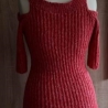 Pullover - Schulterfrei - handgestrickt - kurz Arm - rot/weiß