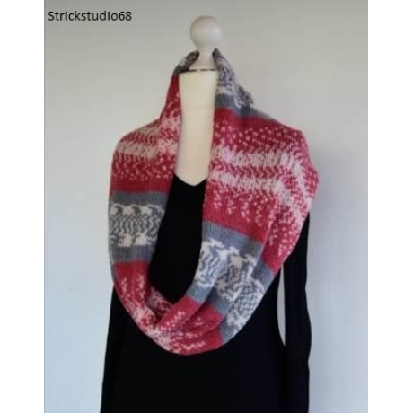 Schlauchschal-Norweger optik-handgestrickt-grau-rot-weiß