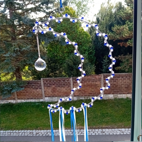 Traumfänger Mond Blau Perlen Wandschmuck Wohndeko Suncatcher