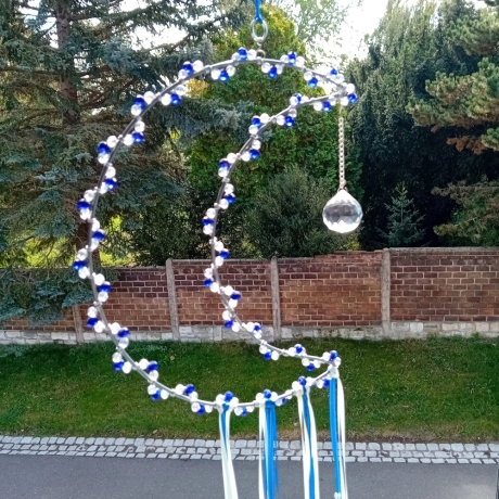 Traumfänger Mond Blau Perlen Wandschmuck Wohndeko Suncatcher