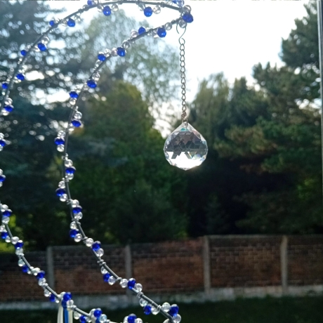 Traumfänger Mond Blau Perlen Wandschmuck Wohndeko Suncatcher