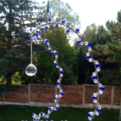 Traumfänger Mond Blau Perlen Wandschmuck Wohndeko Suncatcher