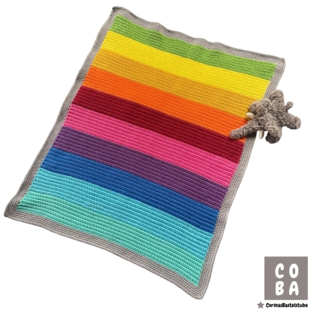 Regenbogen Babydecke gehäkelt – 100% Baumwolle – 65x83 cm 