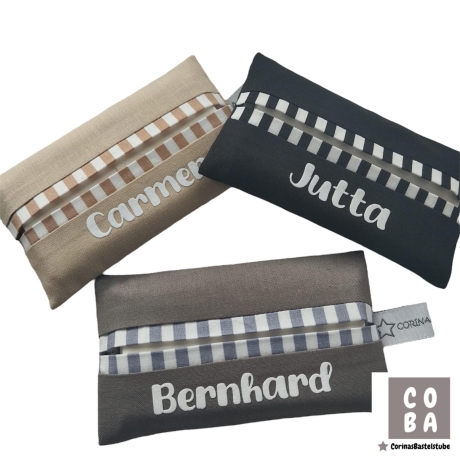 TATÜTA Taschentüchertasche schwarz grau beige personalisiert 