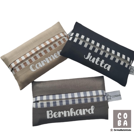 TATÜTA Taschentüchertasche schwarz grau beige personalisiert 
