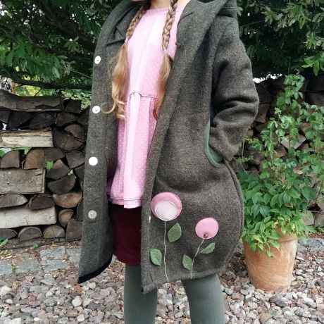 Walkmantel mit Jerseyfutter und Hasenohren Gr. 86 bis 140
