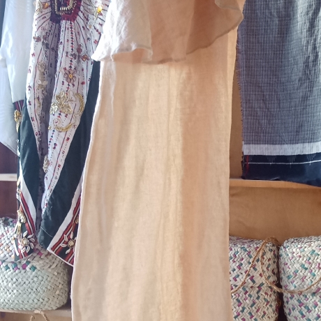 Schulterfrei, Leinen& Seide, handgemacht 