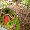Rotes Hobbit Vogelhaus mit Pilz & Farn - Feenhaus 29cm