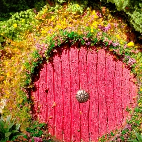 Hobbit Höhle Nistkasten rote Tür - Mooshaus 32mm - Pilze