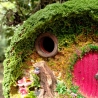 Hobbit Höhle Nistkasten rote Tür - Mooshaus 32mm - Pilze