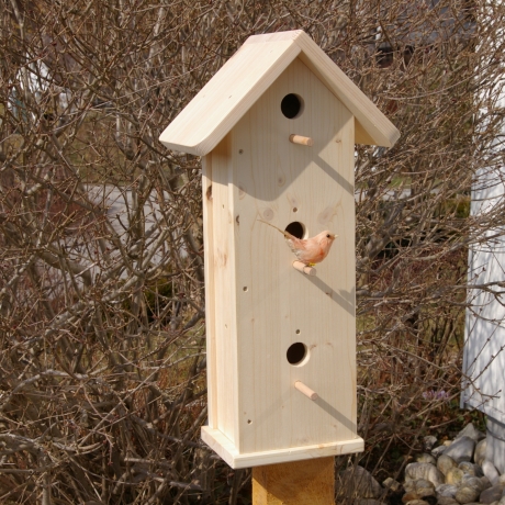 Vogelhaus mit 3 Nistplätzen unbemalt, zum Selbstbemalen #SH1