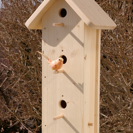 Vogelhaus mit 3 Nistplätzen unbemalt, zum Selbstbemalen #SH1