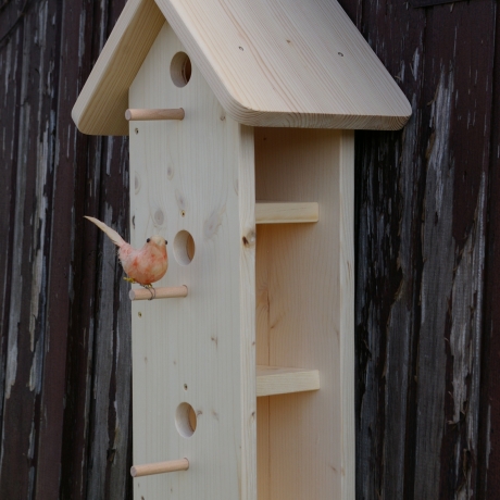 Vogelhaus mit 3 Nistplätzen unbemalt, zum Selbstbemalen #SH1