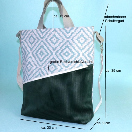 Umhängetasche/große Tasche/shopper/Tagetasche/Henkeltasche/grün