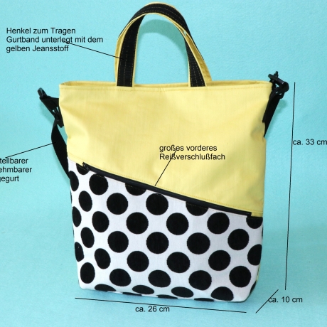 Umhängetasche Damen/Tragetasche/Henkeltasche/Punkte/gelbe Tasche