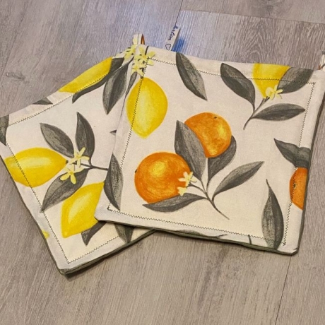 Topflappen Set XL -doppellagig Einzigartig - Zitronen/Orangen