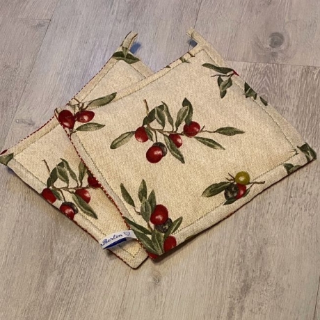 Topflappen Set XL -doppellagig Einzigartig Unikat - Oliven rot