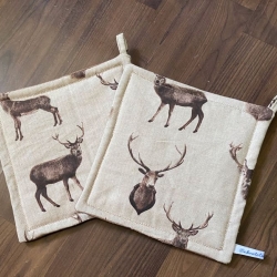 Topflappen Set XL -doppellagig Einzigartig Unikat - Hirsch braun