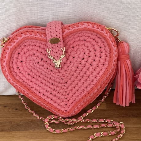 Lachs orange Tasche Umhängetasche Trachtentasche Dirndl Herz