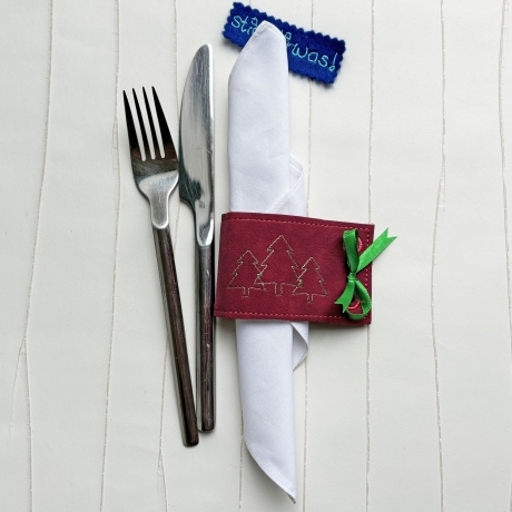 Stickdatei ITH Serviettenband Xmas mit Redwork Motiven ab 13x18cm