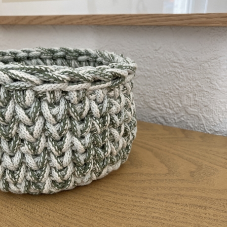 Häkelkorb Korb Körbchen • grün weiß rund Aufbewahrung