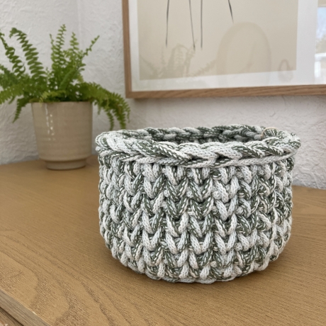 Häkelkorb Korb Körbchen • grün weiß rund Aufbewahrung