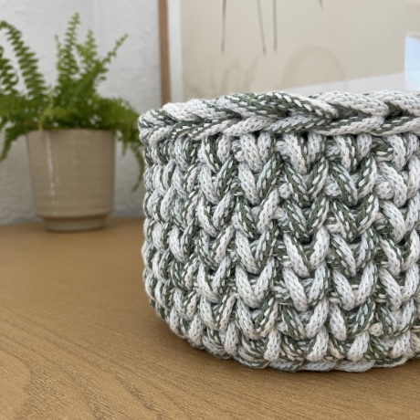 Häkelkorb Korb Körbchen • grün weiß rund Aufbewahrung