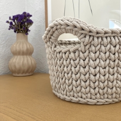 Häkelkorb Utensilo mit Griffen Henkeln • beige grau