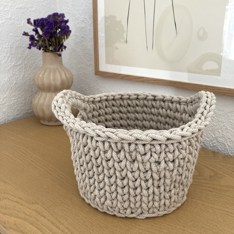 Häkelkorb Utensilo mit Griffen Henkeln • beige grau