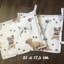 Topflappen Set doppellagig Geschenk Einzigartig - Hunde weiß