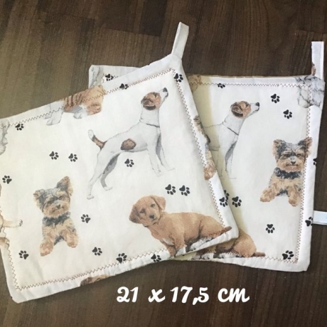 Topflappen Set doppellagig Geschenk Einzigartig - Hunde weiß