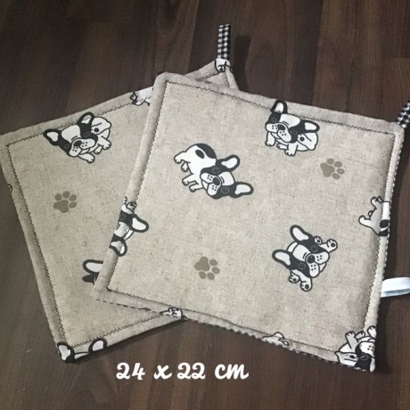 Topflappen Set XL - doppellagig Einzigartig - Möpse schwarz-weiß