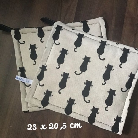 Topflappen Set XL - doppellagig Einzigartig - Katzen schwarz