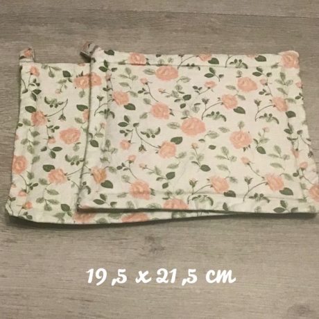 Topflappen Set XL doppellagig Geschenk Einzigartig -Rosen apricot