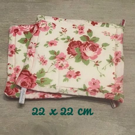 Topflappen Set XL doppellagig Geschenk Einzigartig - Rosen pink