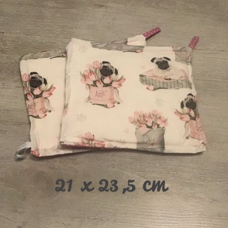 Topflappen Set XL doppellagig Geschenk Einzigartig - Möpse
