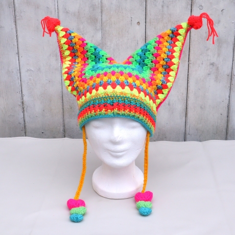 Katzenohrmütze Cat Ear Beanie Mütze gehäkelt neonfarbig modern