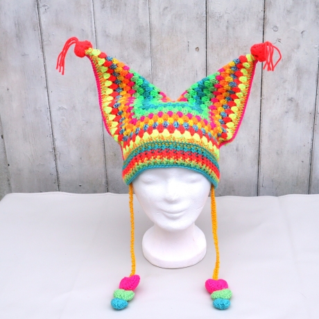 Katzenohrmütze Cat Ear Beanie Mütze gehäkelt neonfarbig modern